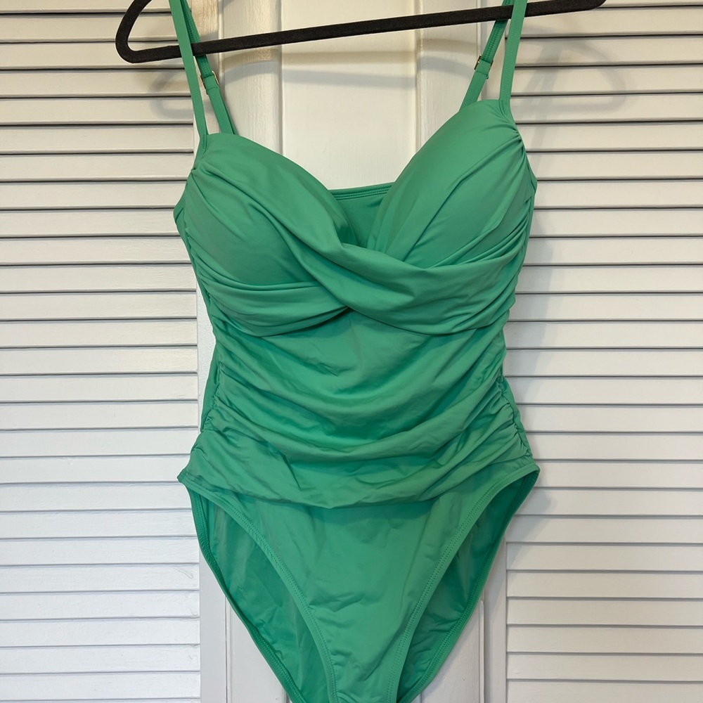 La Blanca Island Goddess Front Wrap One Piece - Eucalyptus - Size 12
